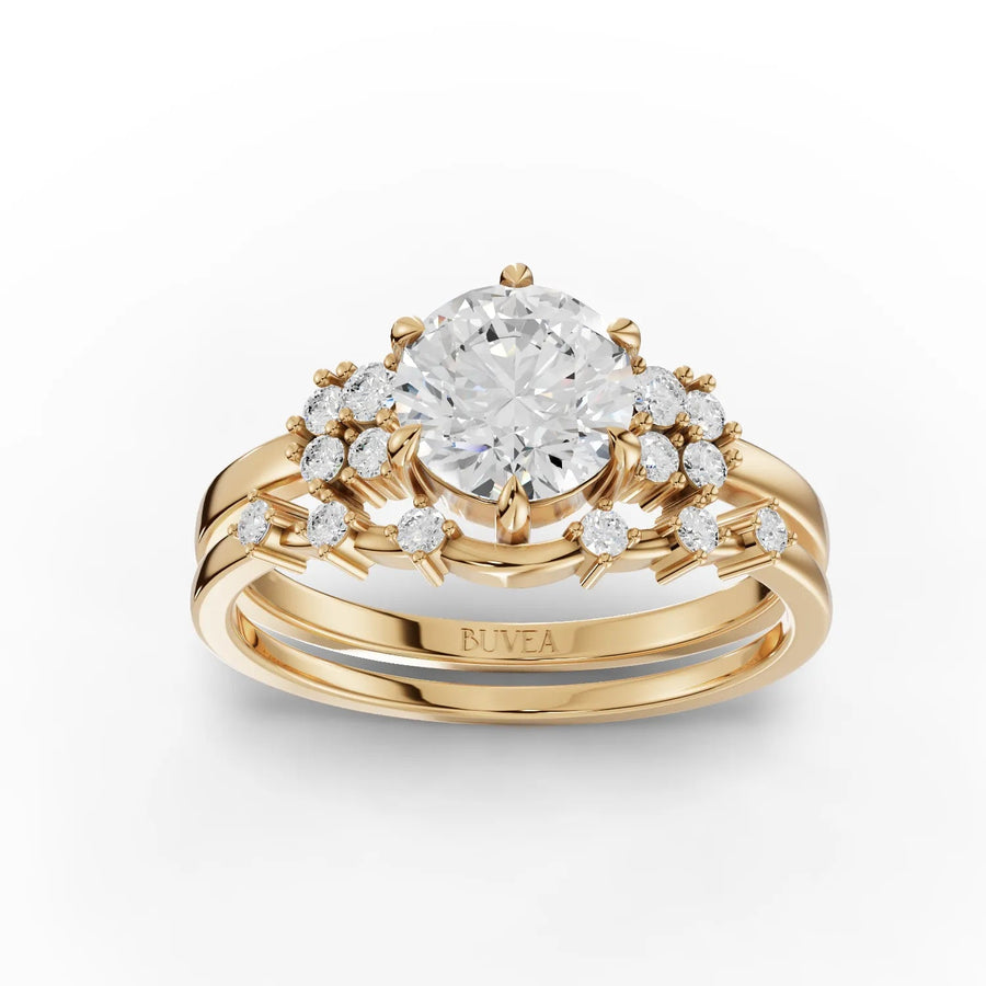 Round dual-band lab-grown ring set yellow gold top view