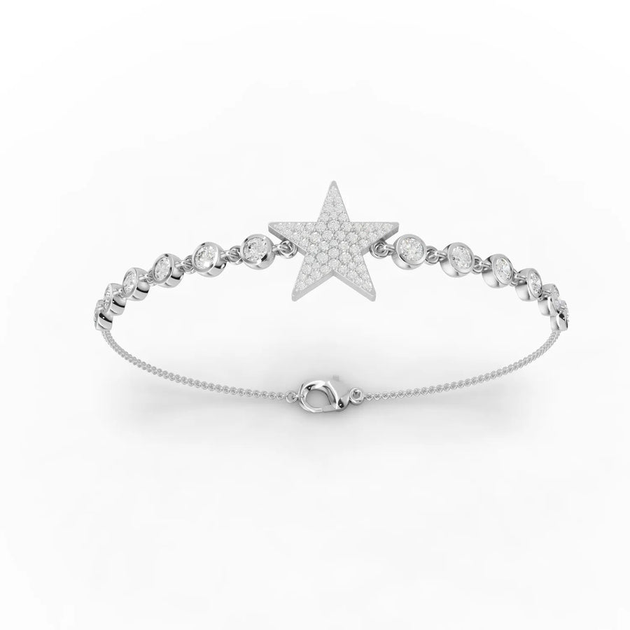 1.28 CT star motif lab grown diamond bracelet in 18K gold with pavé charm and round accent stones