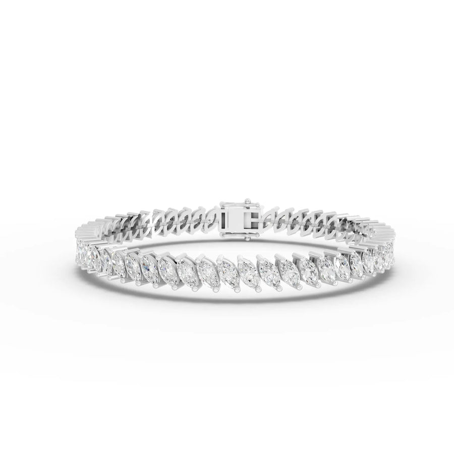 13.25 Ct marquise lab-grown diamond tennis bracelet with continuous marquise stones, flexible links, and secure clasp