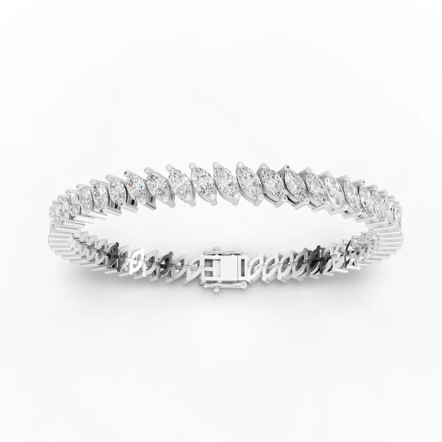 Lab-grown marquise tennis bracelet white gold close-up