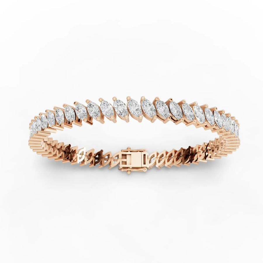 Lab-grown marquise tennis bracelet rose gold close-up
