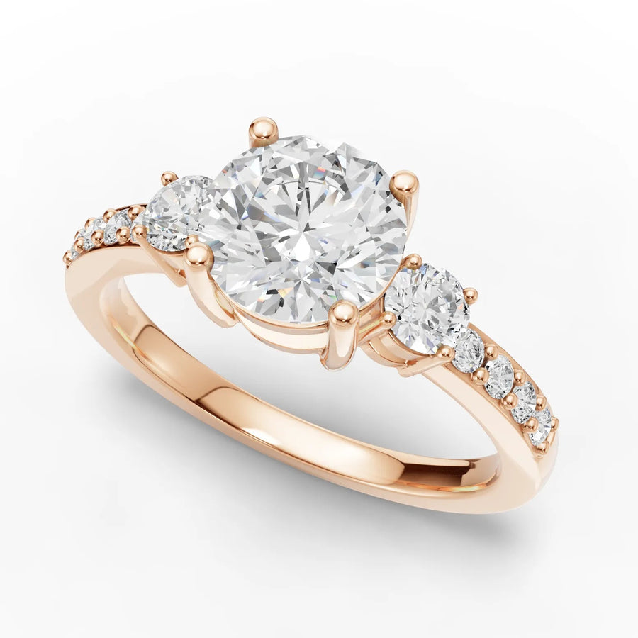 Three stone ring rose gold angle