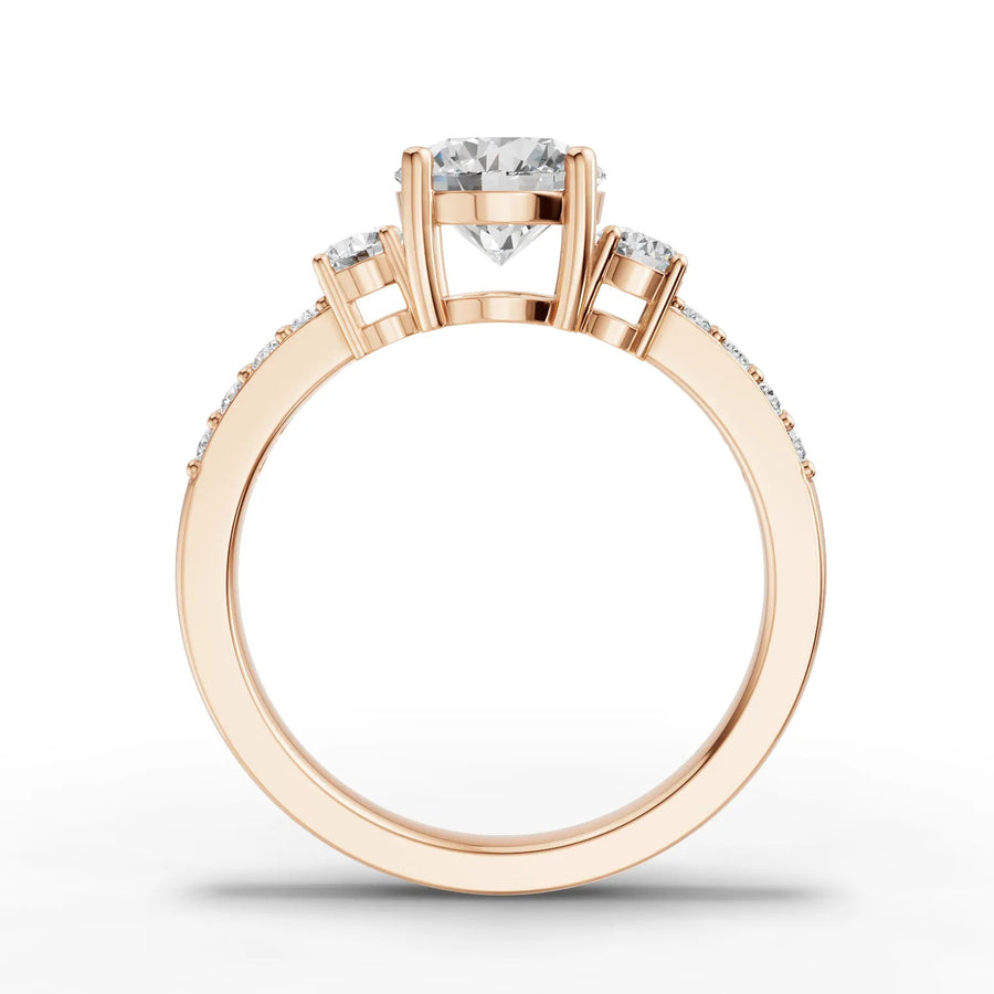Three stone ring rose gold angle