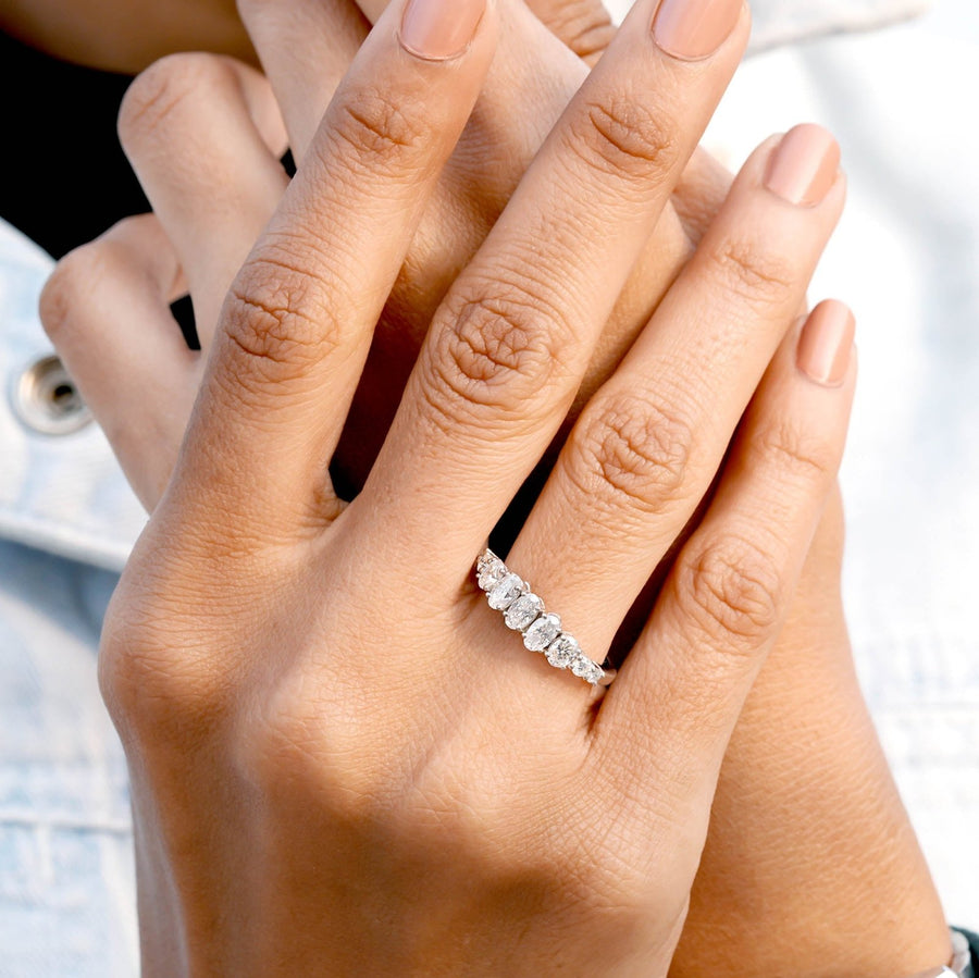 1.34 CT oval diamond band lab-grown ring worn on hand