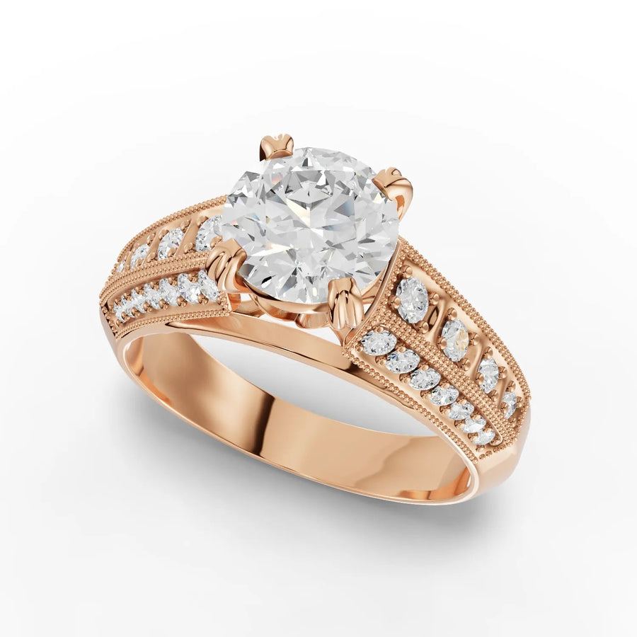 Round diamond band ring rose gold angle