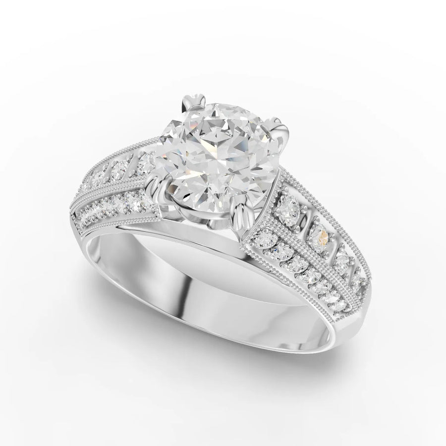 Round diamond band ring white gold angle