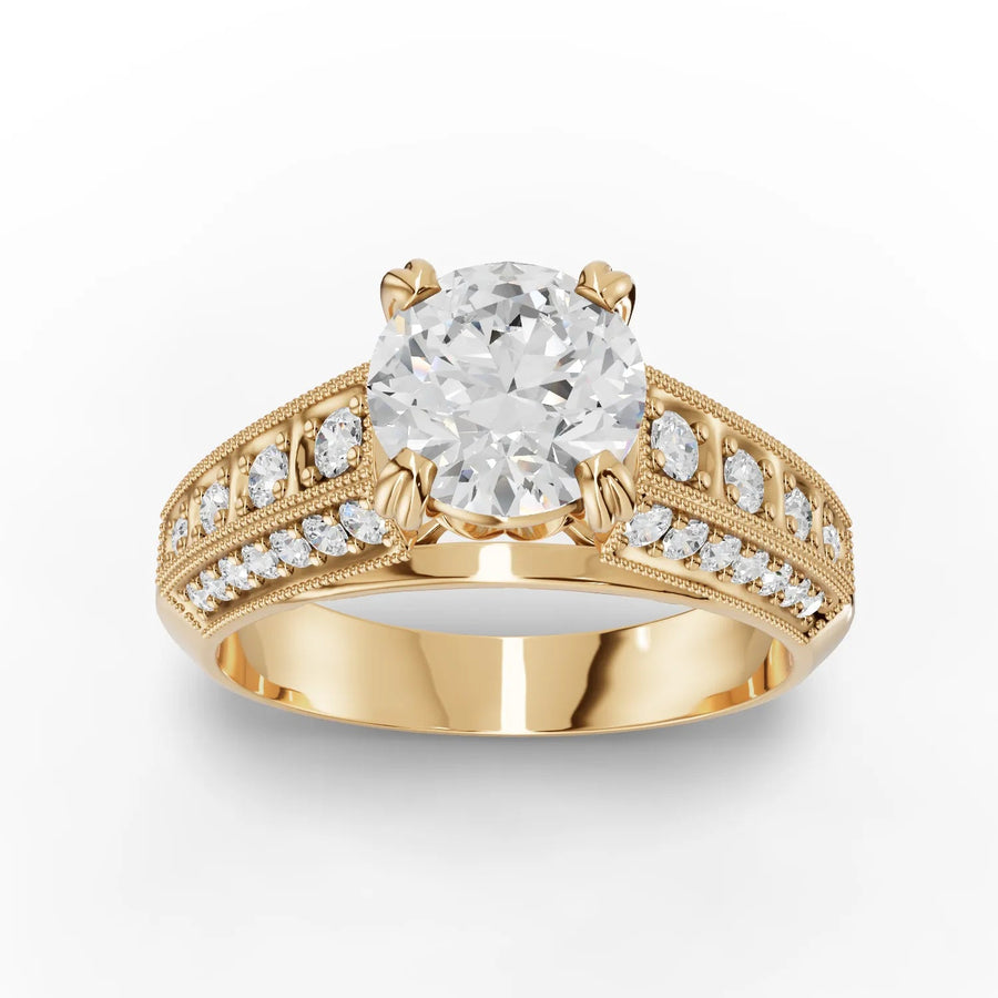 1.90 CT round lab-grown diamond ring yellow gold top view
