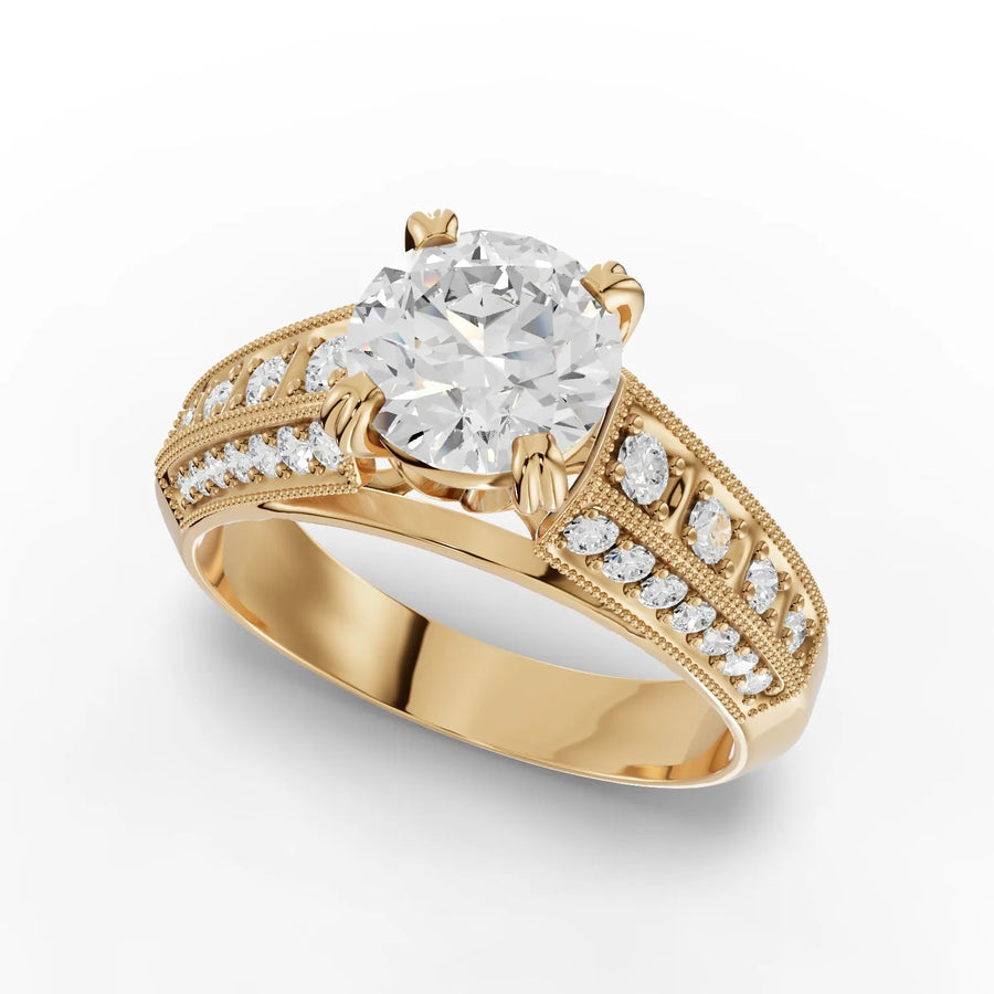 Round diamond band ring yellow gold angle