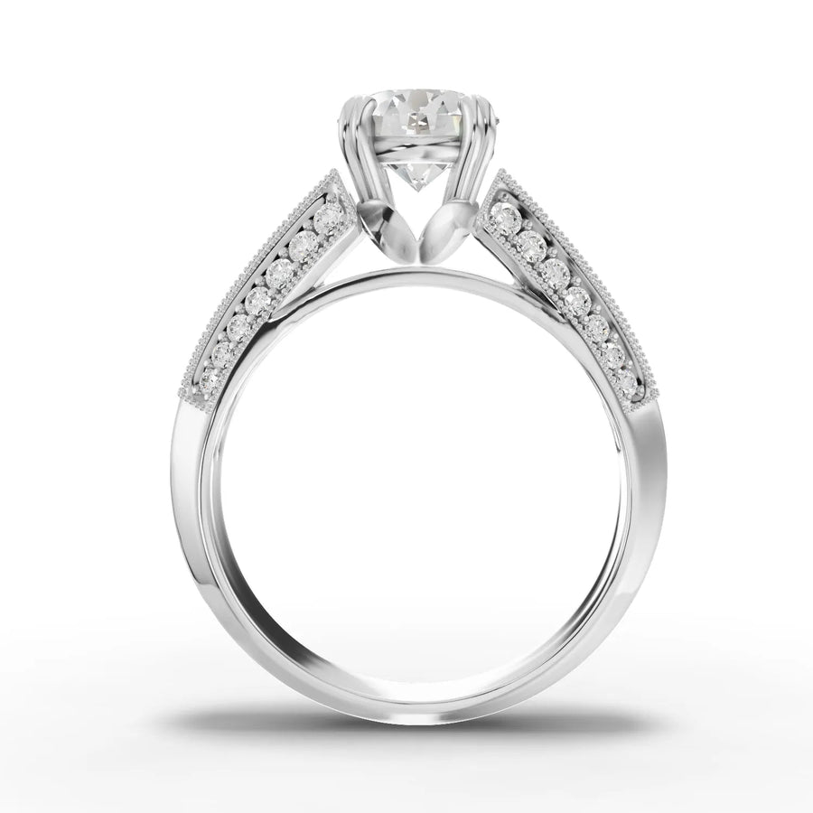 Round lab-grown ring white gold close-up