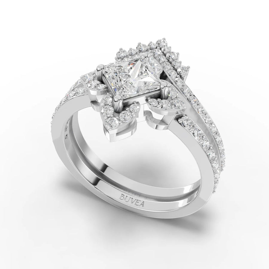 Three-piece diamond ring set white gold angled profile