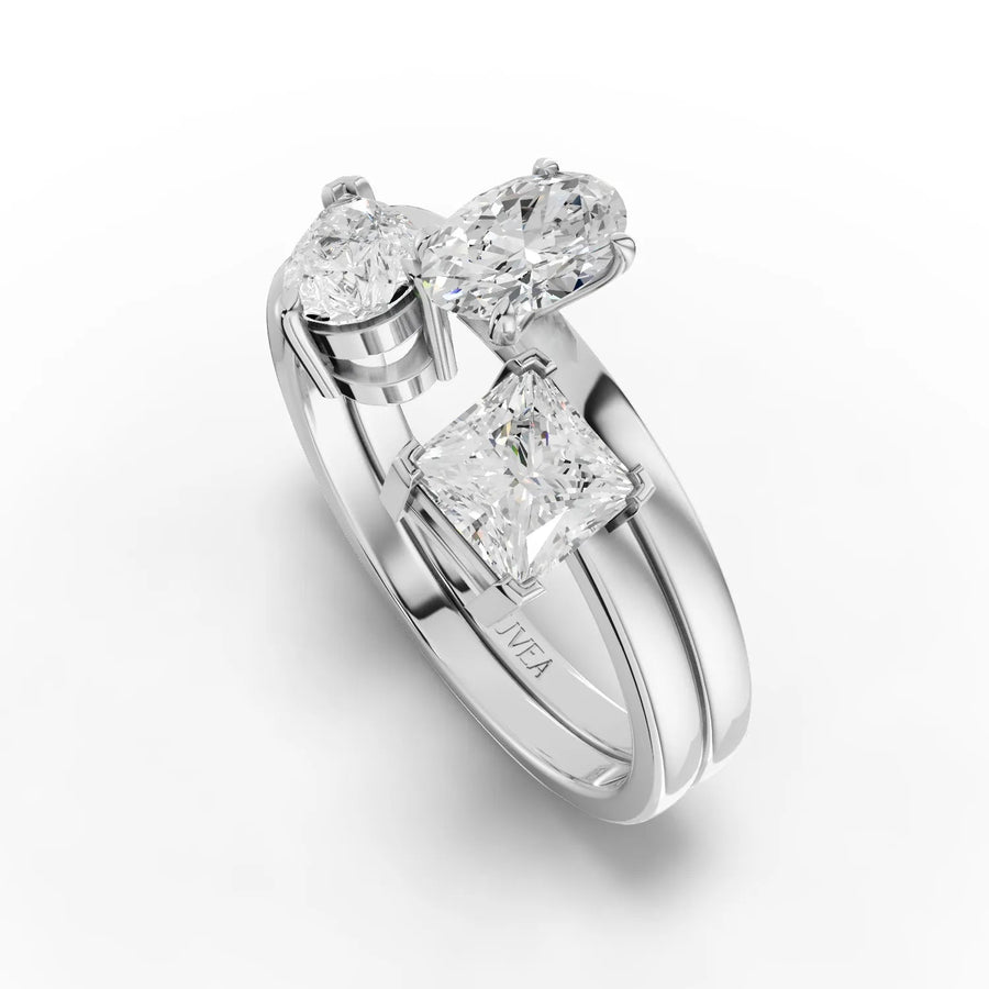 Mixed-shape diamond ring white gold angled profile