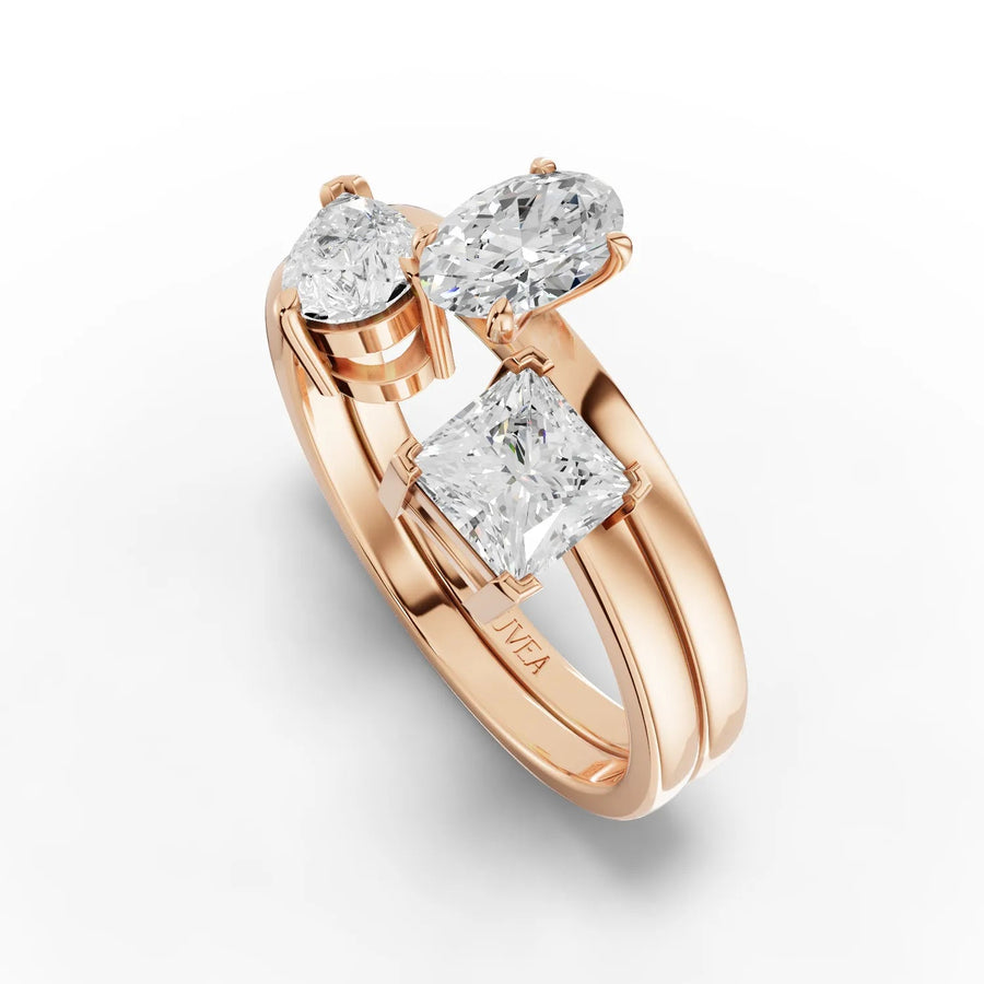 Mixed-shape diamond ring rose gold angled profile