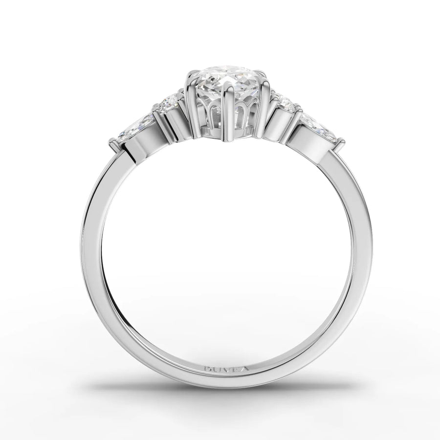 Marquise and round diamond ring white gold close-up view