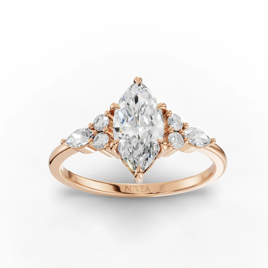 Marquise center lab-grown diamond ring rose gold top view
