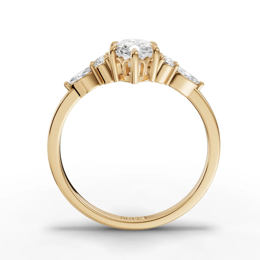 Marquise and round diamond ring rose gold close-up view