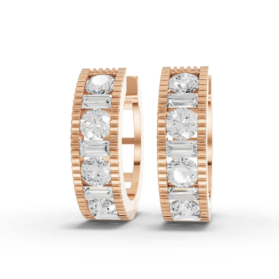 1.19 CT lab-grown diamond channel set huggie earrings rose gold front view