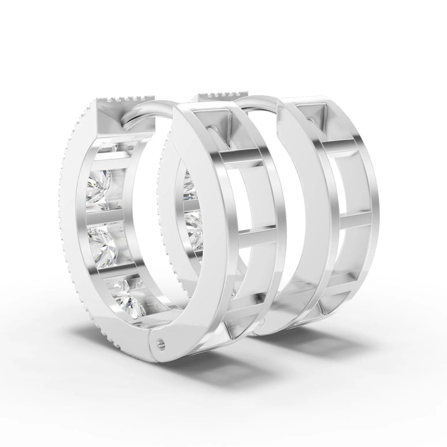 Channel set huggie earrings white gold angle