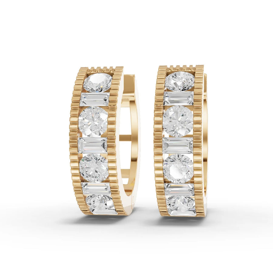 1.19 CT lab-grown diamond channel set huggie earrings yellow gold front view