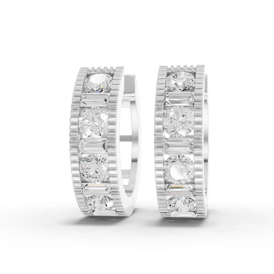 1.19 ct channel set round lab grown diamond huggie earrings with polished hoop design and close-fitting profile