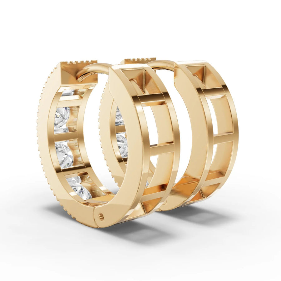Channel set huggie earrings yellow gold angle
