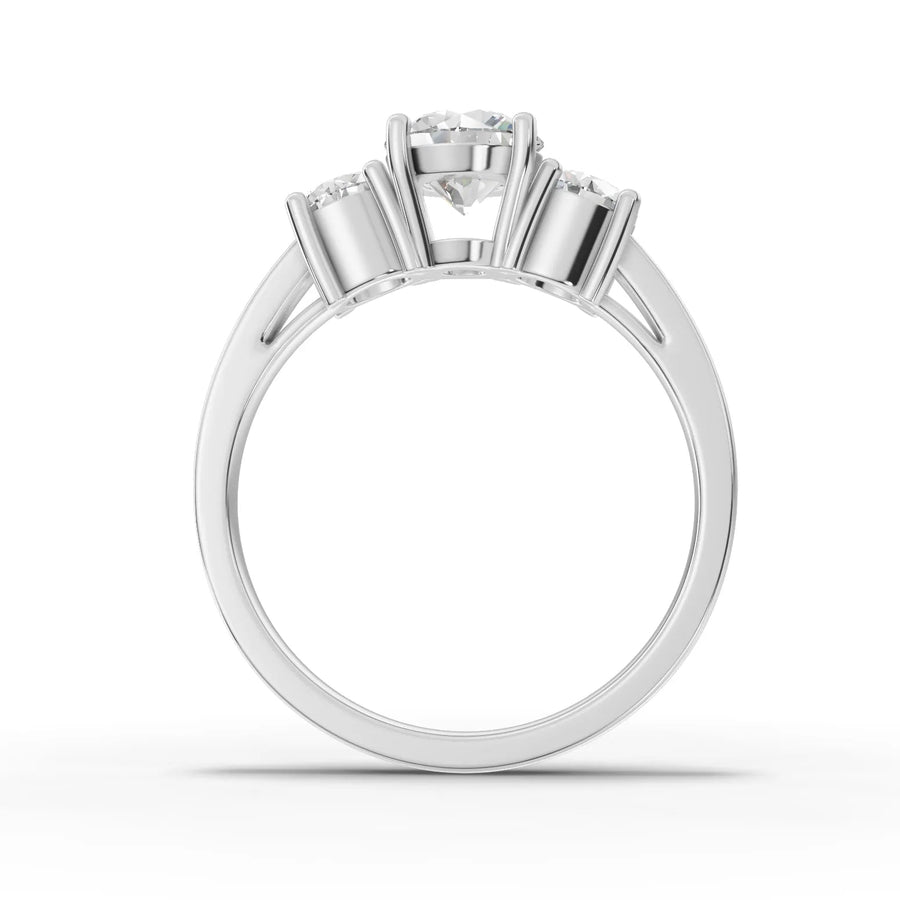 Lab-grown diamond three stone ring white gold close-up