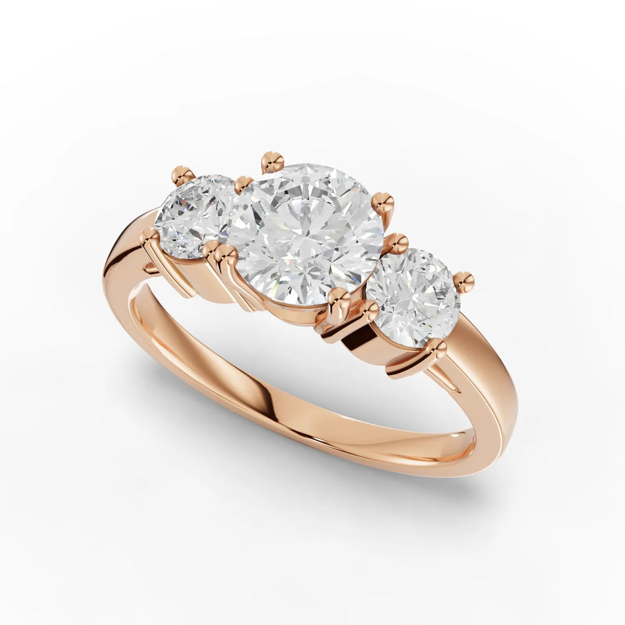 Three stone ring rose gold angle