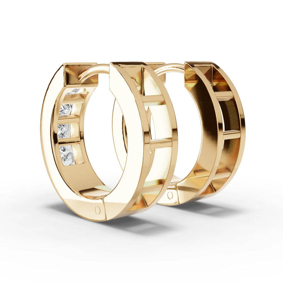 Channel set huggie earrings yellow gold angle
