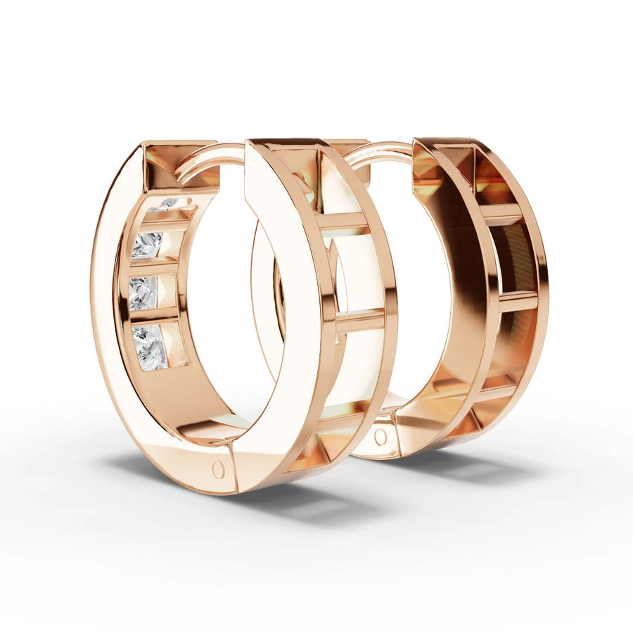 Channel set huggie earrings rose gold angle