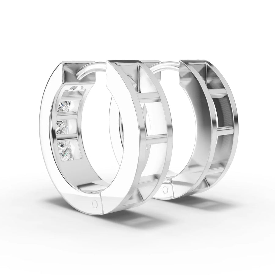 Channel set huggie earrings white gold angle