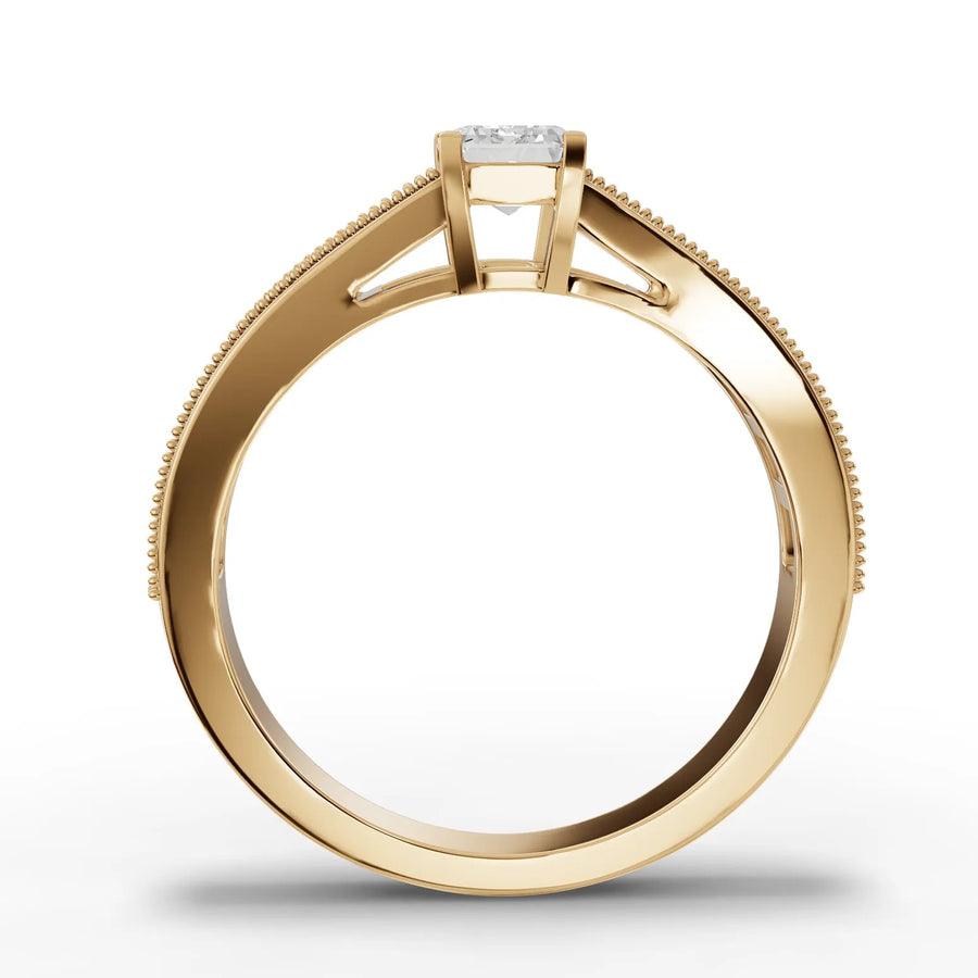 Emerald milgrain lab-grown ring yellow gold close-up