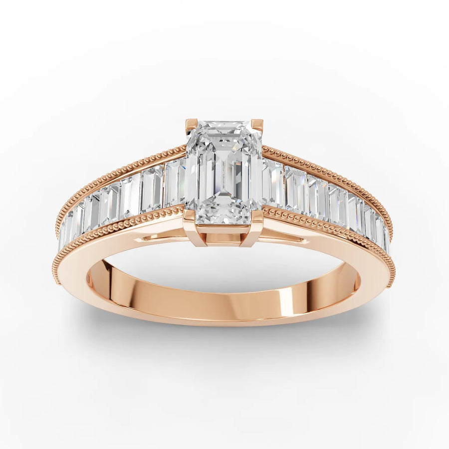 1.92 CT emerald cut lab-grown diamond ring rose gold top view
