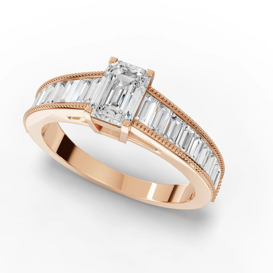 Emerald channel-set diamond ring rose gold angle