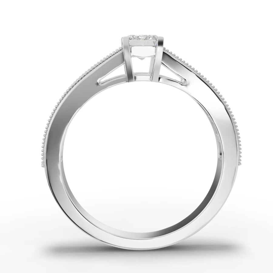 Emerald milgrain lab-grown ring white gold close-up