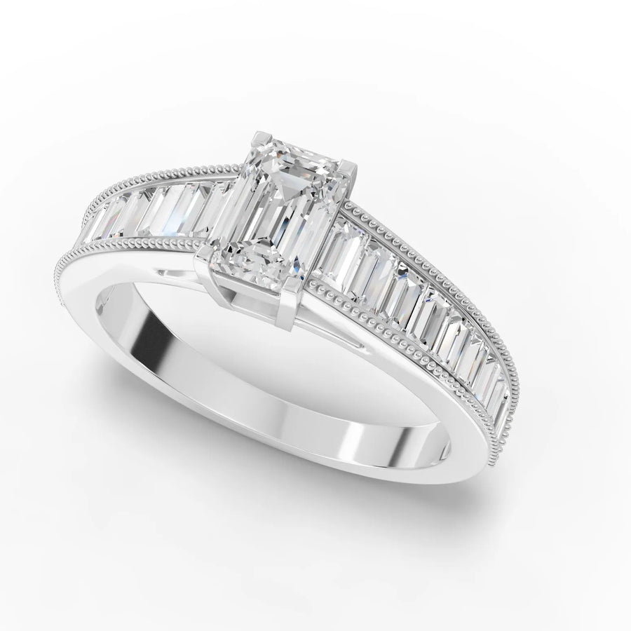 Emerald channel-set diamond ring white gold angle
