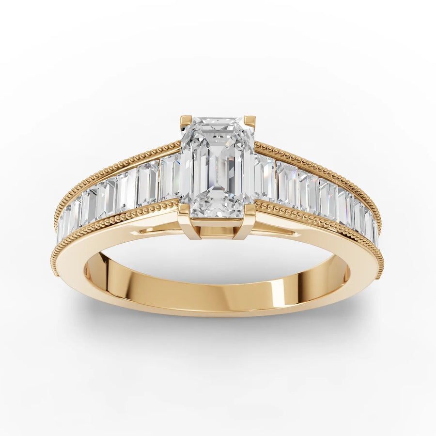 1.92 CT emerald cut lab-grown diamond ring yellow gold top view