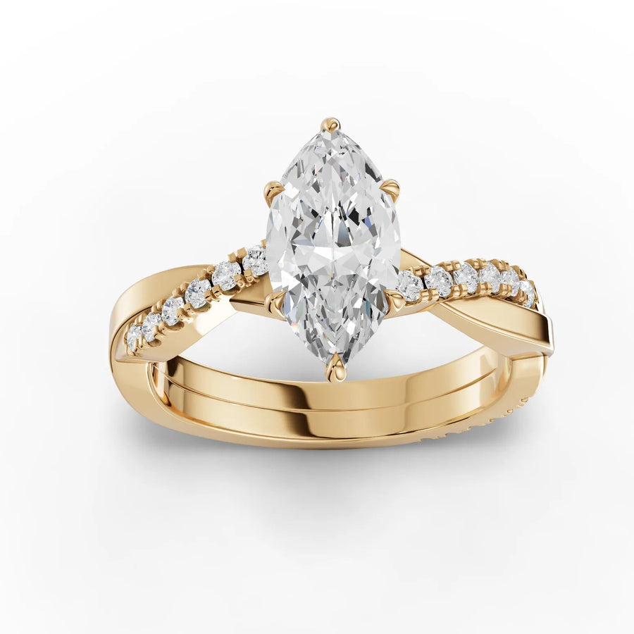 Yellow gold marquise diamond pavé ring