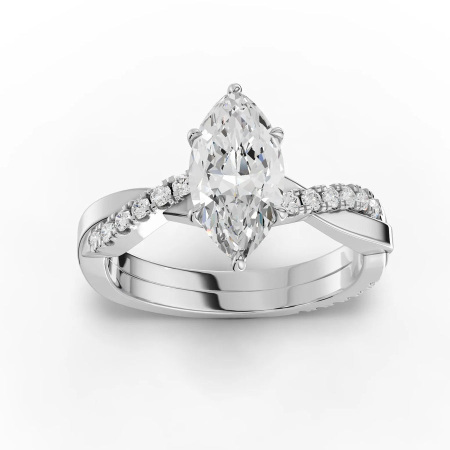 1.20 CT marquise pavé lab diamond ring with 1.00 CT center stone in 18K gold solitaire accent setting