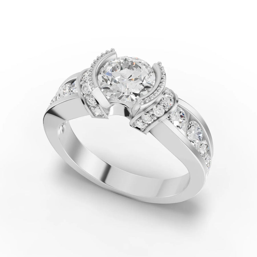 Halo diamond band ring white gold angle