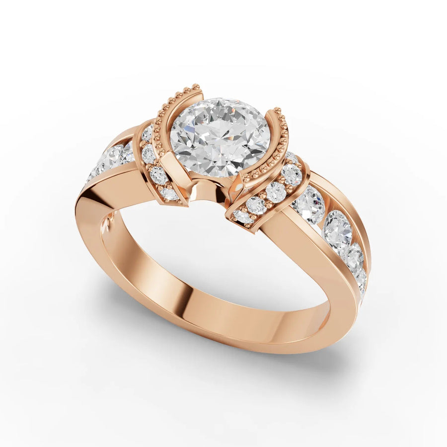 Halo diamond band ring rose gold angle