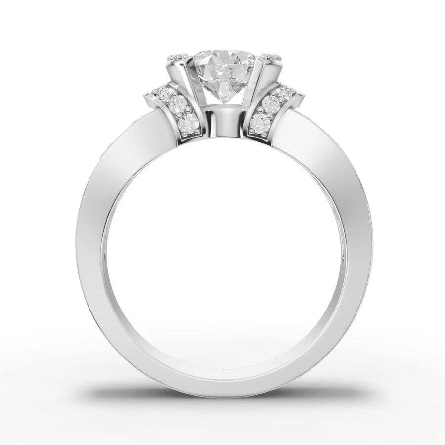 Halo lab-grown ring white gold close-up