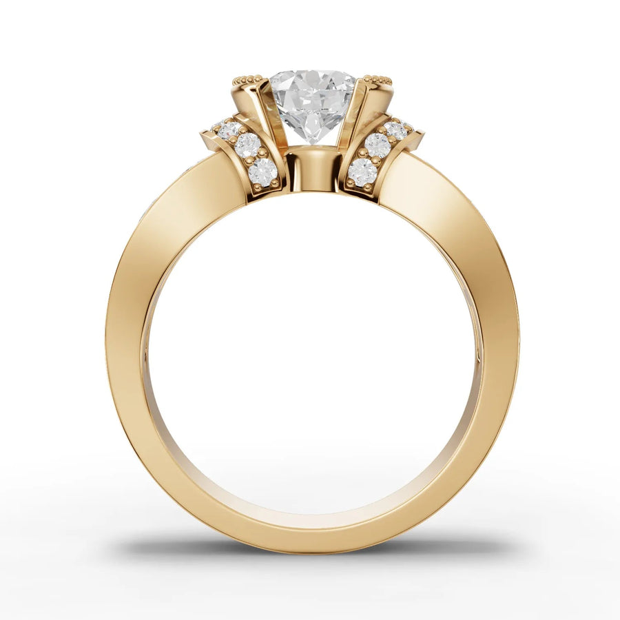 Halo lab-grown ring yellow gold close-up