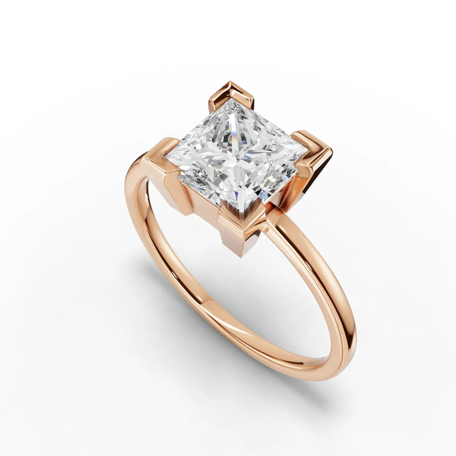 Rose gold profile view showing diamond elevation