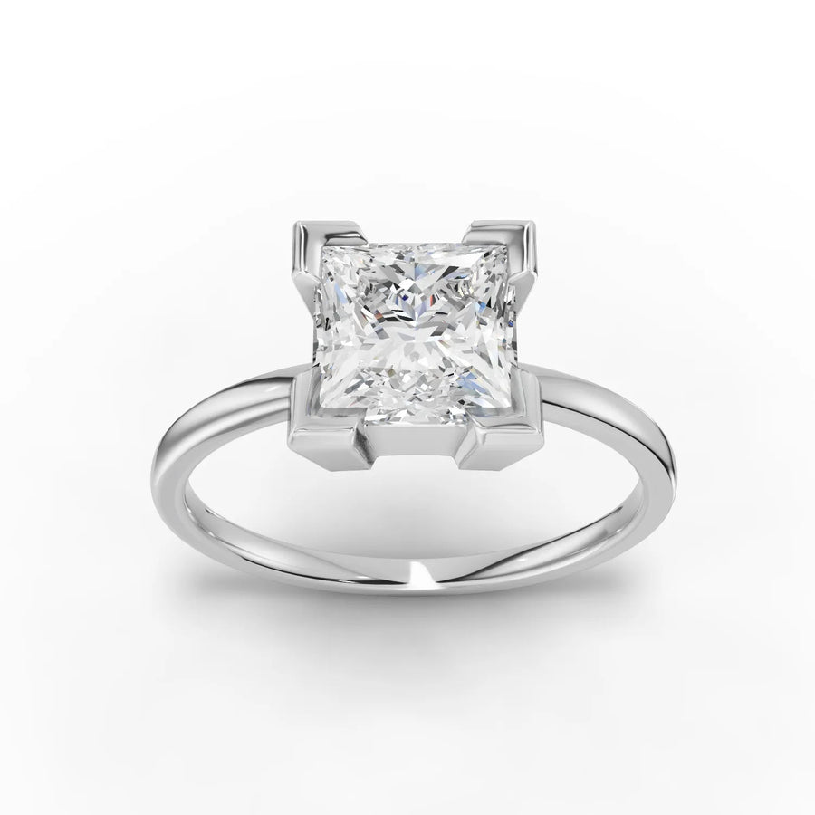 2.00 CT princess solitaire lab grown diamond ring with square center stone and prong setting