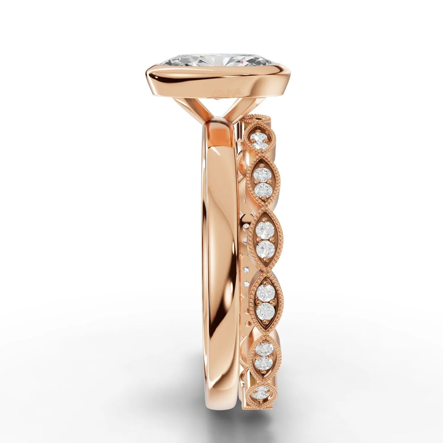 Oval lab-grown bezel ring rose gold close-up