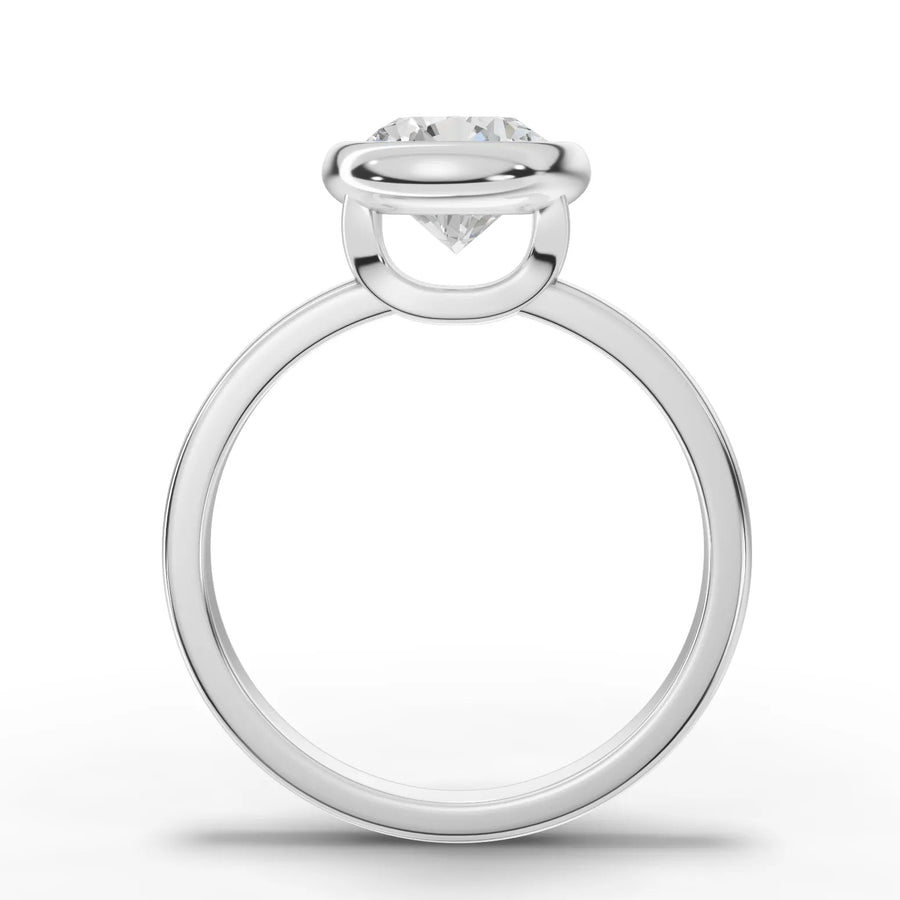 Bezel round lab-grown ring white gold close-up
