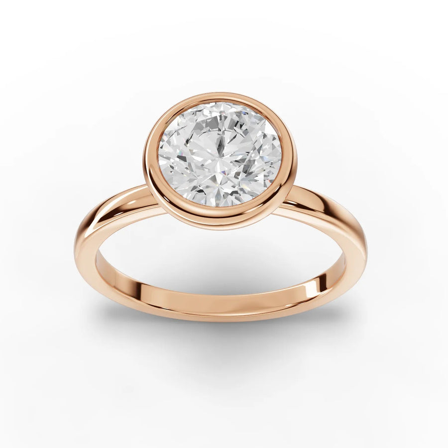 1.50 CT bezel round lab-grown diamond ring rose gold top view