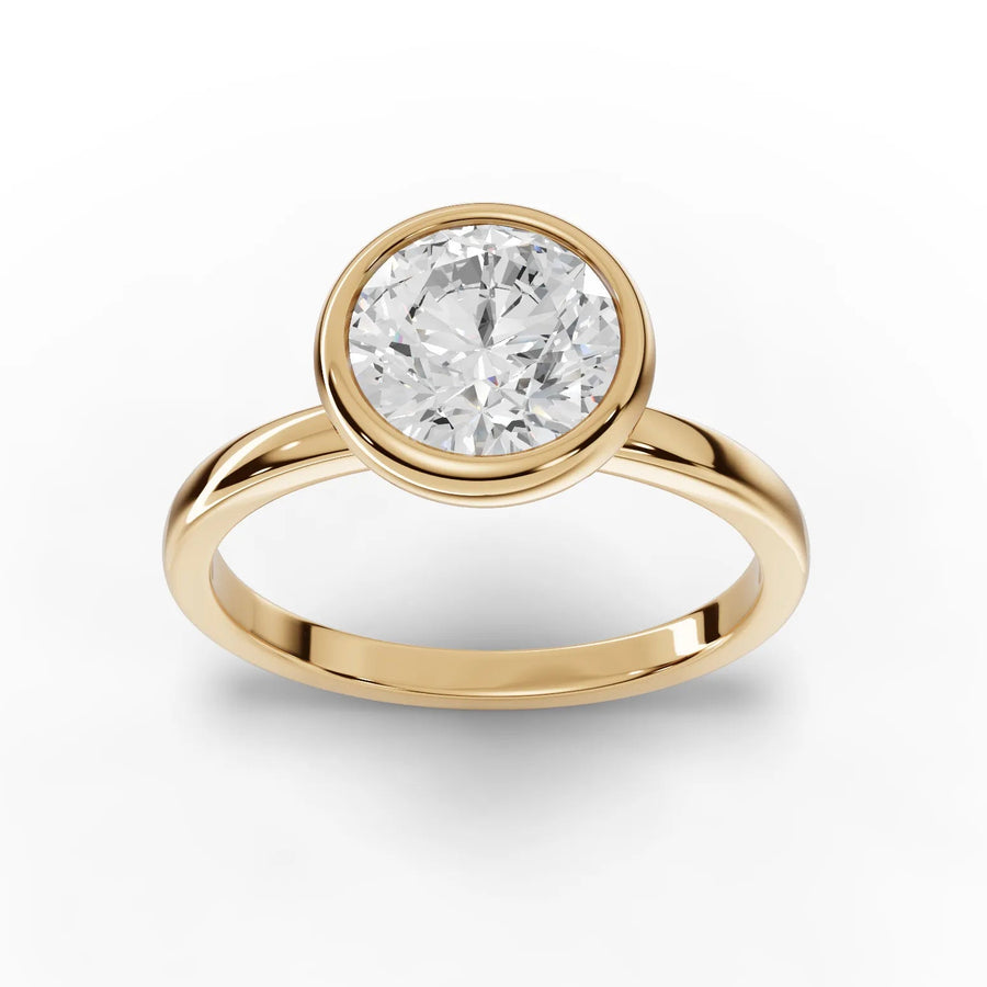 1.50 CT bezel round lab-grown diamond ring yellow gold top view