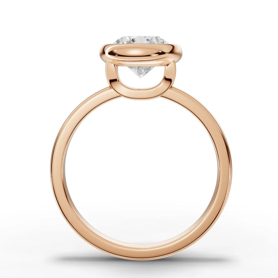 Bezel round lab-grown ring rose gold close-up