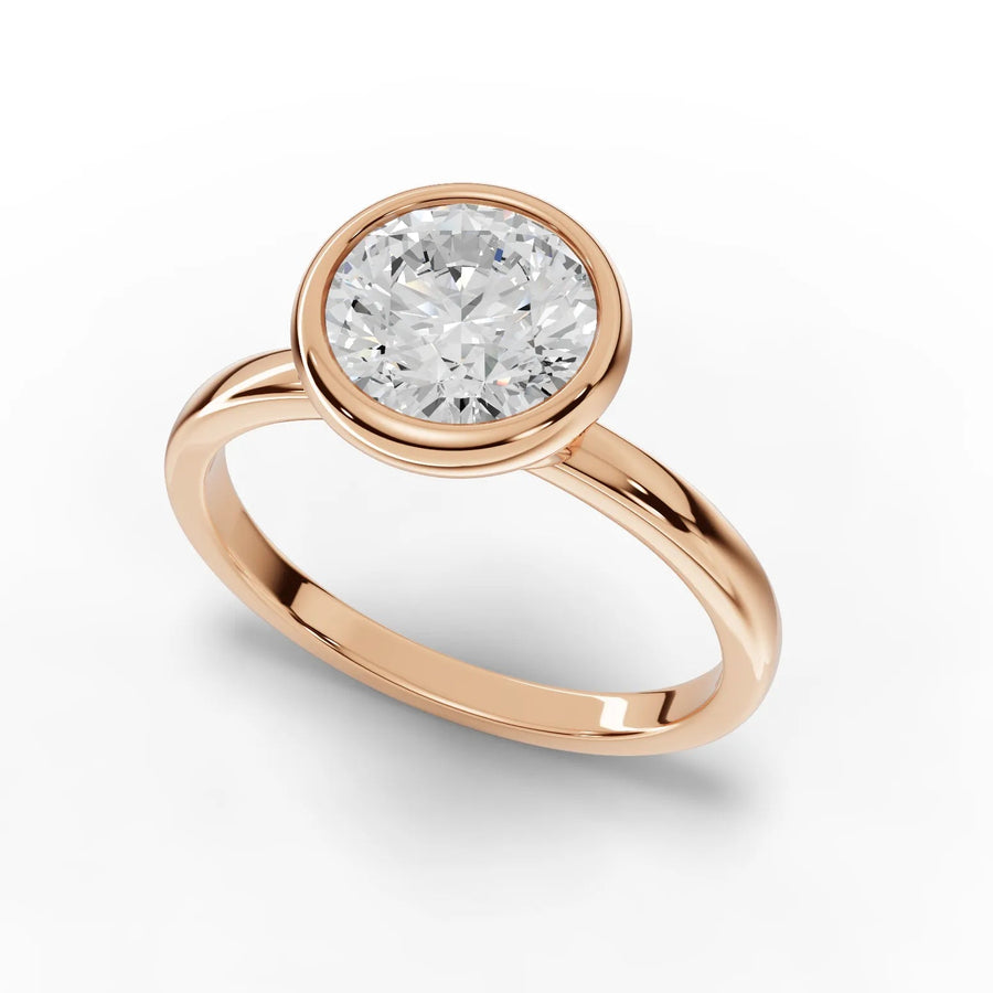 Bezel diamond ring rose gold angle