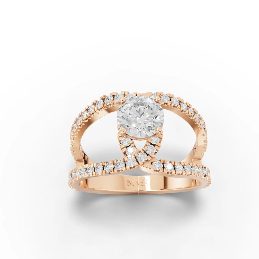 Crossover diamond ring rose gold top view